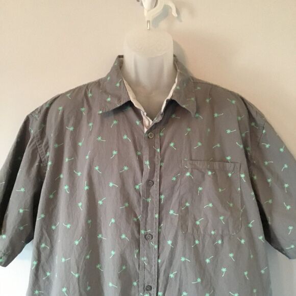 Paper Denim & Cloth Men’s Gray W/Teal Palms Short Seeve Button Down Shirt 2XL - Picture 2 of 5